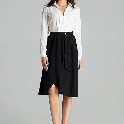 Sapphire Wrap-Front Midi Skirt with Pleated Waist & Buckle - MimiStylez