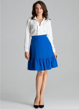 Flared Knee-Length Skirt with Decorative Ruffle & Side Zip - MimiStylez