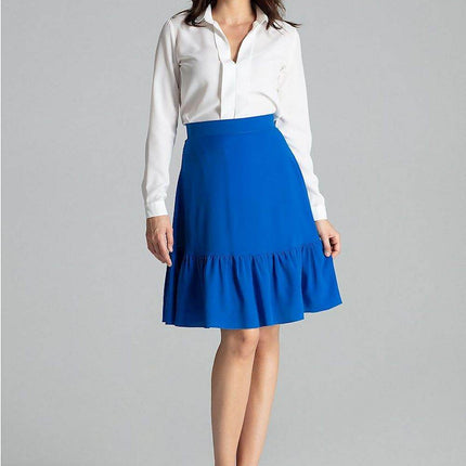 Flared Knee-Length Skirt with Decorative Ruffle & Side Zip - MimiStylez