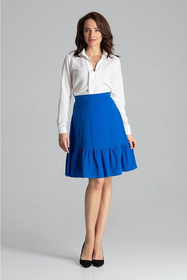 Flared Knee-Length Skirt with Decorative Ruffle & Side Zip - MimiStylez