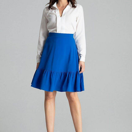 Flared Knee-Length Skirt with Decorative Ruffle & Side Zip - MimiStylez