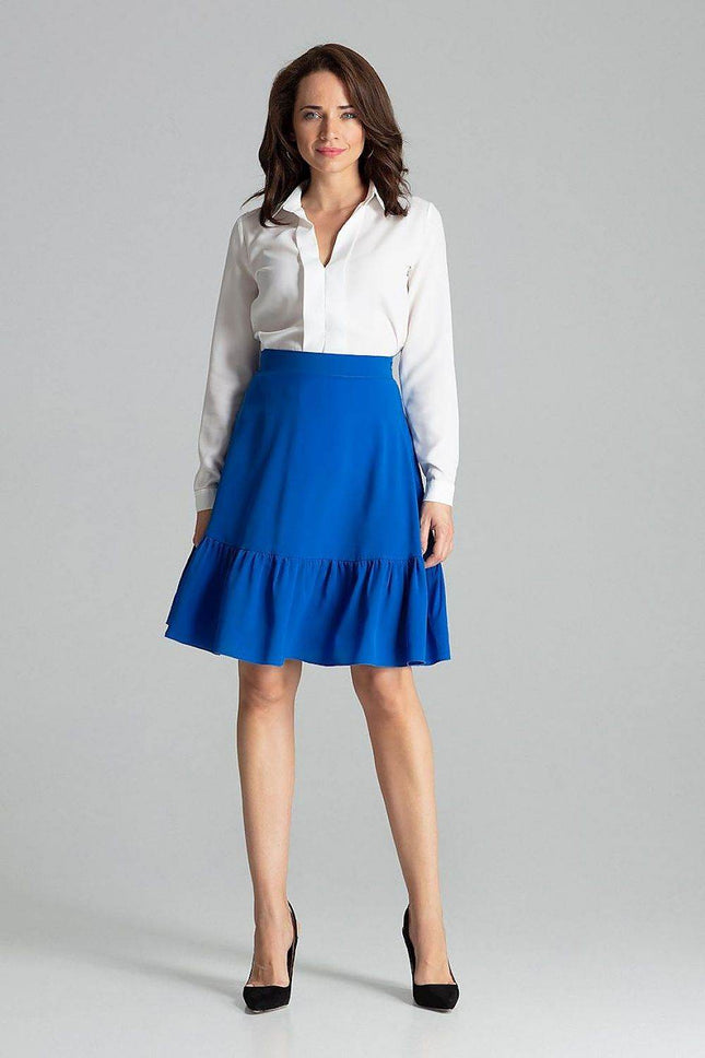 Flared Knee-Length Skirt with Decorative Ruffle & Side Zip - MimiStylez