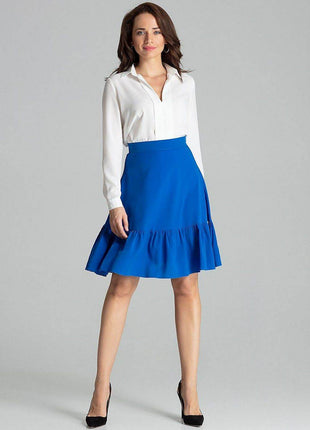 Flared Knee-Length Skirt with Decorative Ruffle & Side Zip - MimiStylez