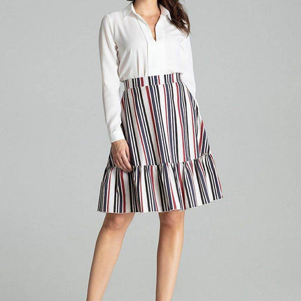 Flared Knee-Length Skirt with Decorative Ruffle & Side Zip - MimiStylez