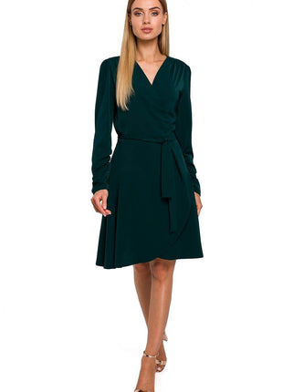 Wrap Midi Dress with Waist Tie, Long Sleeves & Asymmetrical Frill Hem - MimiStylez