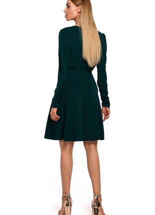 Wrap Midi Dress with Waist Tie, Long Sleeves & Asymmetrical Frill Hem - MimiStylez