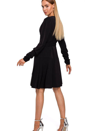 Wrap Midi Dress with Waist Tie, Long Sleeves & Asymmetrical Frill Hem - MimiStylez