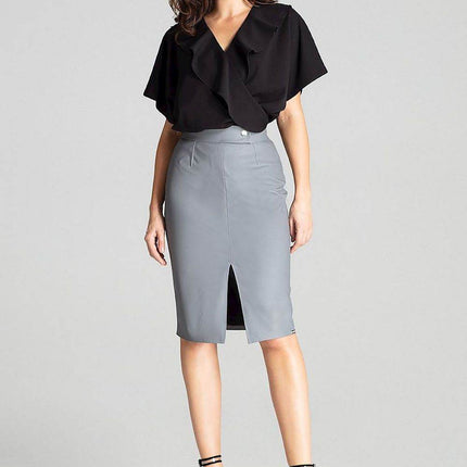 Eco-Leather Midi Pencil Skirt with Front Slit & Decorative Clasp - MimiStylez