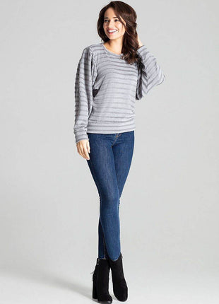 Knitted Top with Kimono Sleeves and Half-Round Neckline - MimiStylez