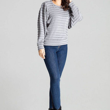 Knitted Top with Kimono Sleeves and Half-Round Neckline - MimiStylez