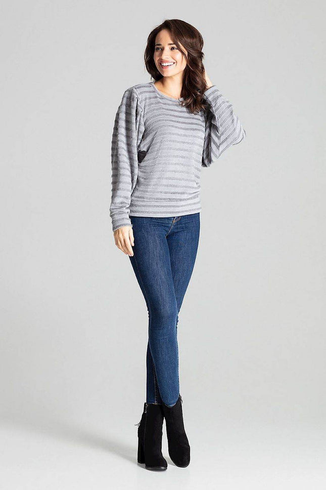 Knitted Top with Kimono Sleeves and Half-Round Neckline - MimiStylez