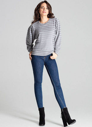 Knitted Top with Kimono Sleeves and Half-Round Neckline - MimiStylez