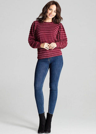 Knitted Top with Kimono Sleeves and Half-Round Neckline - MimiStylez