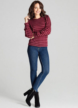 Knitted Top with Kimono Sleeves and Half-Round Neckline - MimiStylez