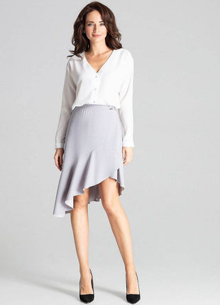 Asymmetrical Midi Skirt with Ruffle & Elastic Waistband - MimiStylez