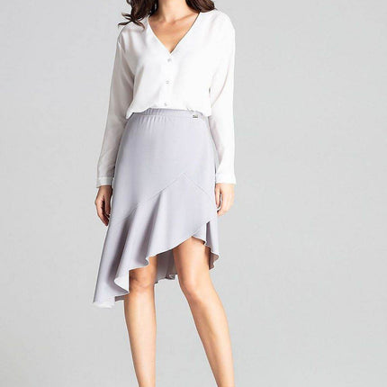 Asymmetrical Midi Skirt with Ruffle & Elastic Waistband - MimiStylez