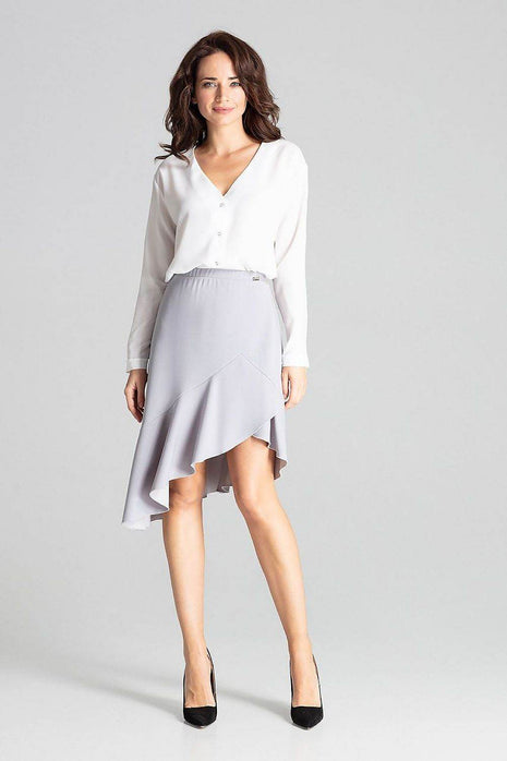 Asymmetrical Midi Skirt with Ruffle & Elastic Waistband - MimiStylez