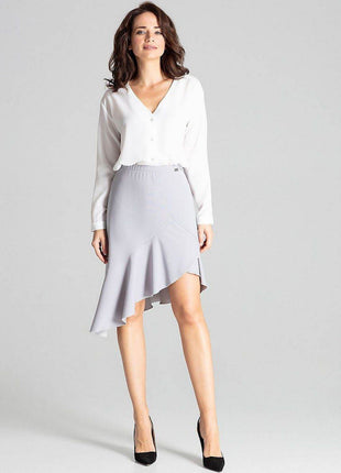 Asymmetrical Midi Skirt with Ruffle & Elastic Waistband - MimiStylez