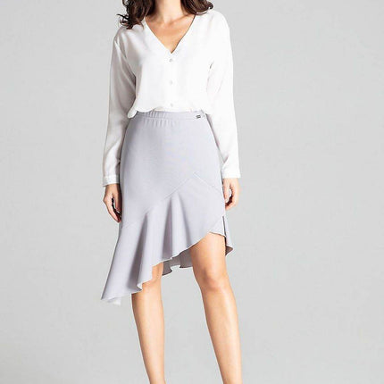 Asymmetrical Midi Skirt with Ruffle & Elastic Waistband - MimiStylez