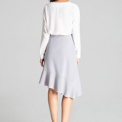 Asymmetrical Midi Skirt with Ruffle & Elastic Waistband - MimiStylez