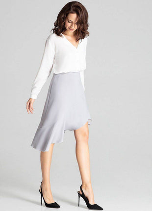 Asymmetrical Midi Skirt with Ruffle & Elastic Waistband - MimiStylez