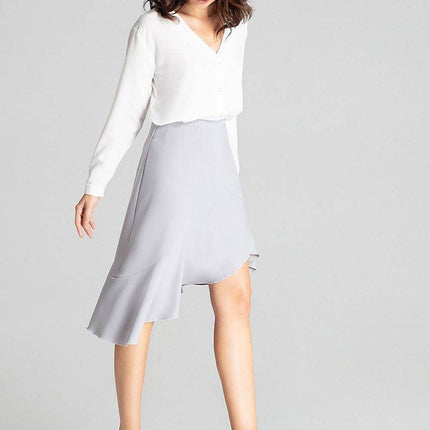Asymmetrical Midi Skirt with Ruffle & Elastic Waistband - MimiStylez