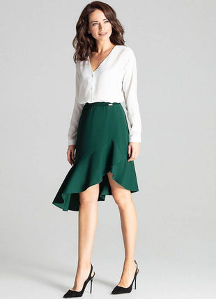 Asymmetrical Midi Skirt with Ruffle & Elastic Waistband - MimiStylez