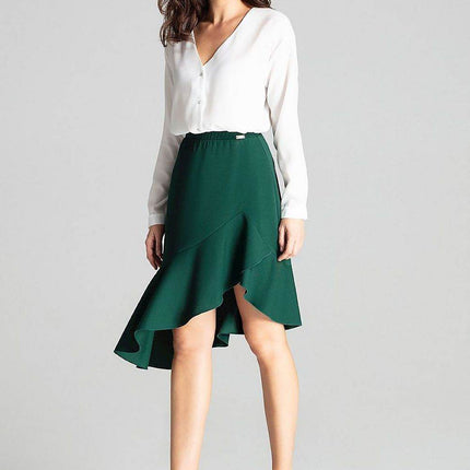 Asymmetrical Midi Skirt with Ruffle & Elastic Waistband - MimiStylez