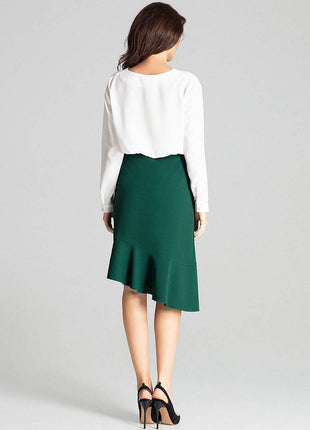 Asymmetrical Midi Skirt with Ruffle & Elastic Waistband - MimiStylez