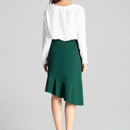Asymmetrical Midi Skirt with Ruffle & Elastic Waistband - MimiStylez