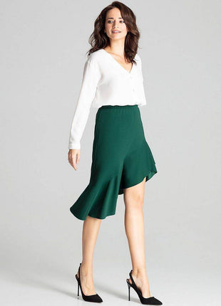 Asymmetrical Midi Skirt with Ruffle & Elastic Waistband - MimiStylez
