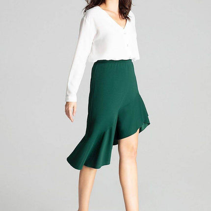 Asymmetrical Midi Skirt with Ruffle & Elastic Waistband - MimiStylez