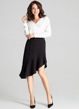 Asymmetrical Midi Skirt with Ruffle & Elastic Waistband - MimiStylez