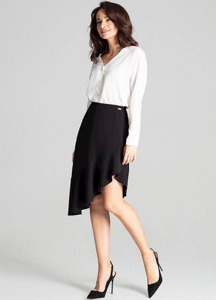 Asymmetrical Midi Skirt with Ruffle & Elastic Waistband - MimiStylez