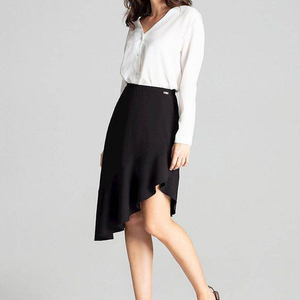 Asymmetrical Midi Skirt with Ruffle & Elastic Waistband - MimiStylez