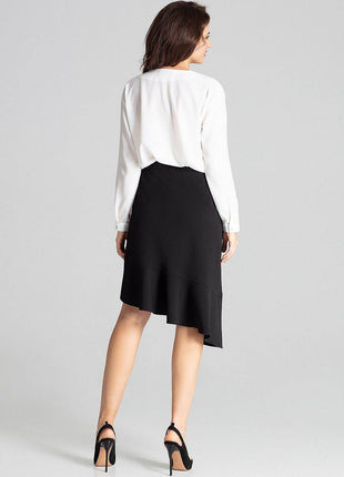 Asymmetrical Midi Skirt with Ruffle & Elastic Waistband - MimiStylez