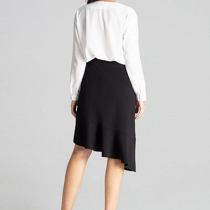 Asymmetrical Midi Skirt with Ruffle & Elastic Waistband - MimiStylez