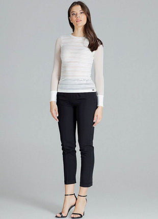 Fitted Striped Blouse with Long Mesh Cuffed Sleeves - MimiStylez