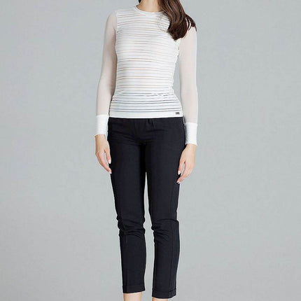 Fitted Striped Blouse with Long Mesh Cuffed Sleeves - MimiStylez