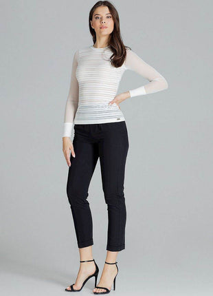 Fitted Striped Blouse with Long Mesh Cuffed Sleeves - MimiStylez