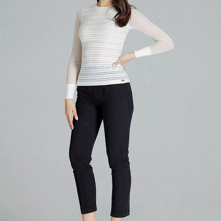 Fitted Striped Blouse with Long Mesh Cuffed Sleeves - MimiStylez