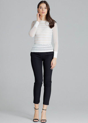 Fitted Striped Blouse with Long Mesh Cuffed Sleeves - MimiStylez