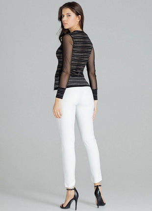 Fitted Striped Blouse with Long Mesh Cuffed Sleeves - MimiStylez