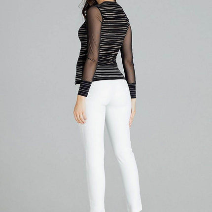 Fitted Striped Blouse with Long Mesh Cuffed Sleeves - MimiStylez