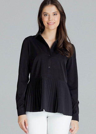 Elegant Black Shirt – Cuffed Sleeves & Half Zip with Buttons - MimiStylez