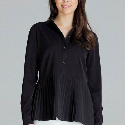 Elegant Black Shirt – Cuffed Sleeves & Half Zip with Buttons - MimiStylez