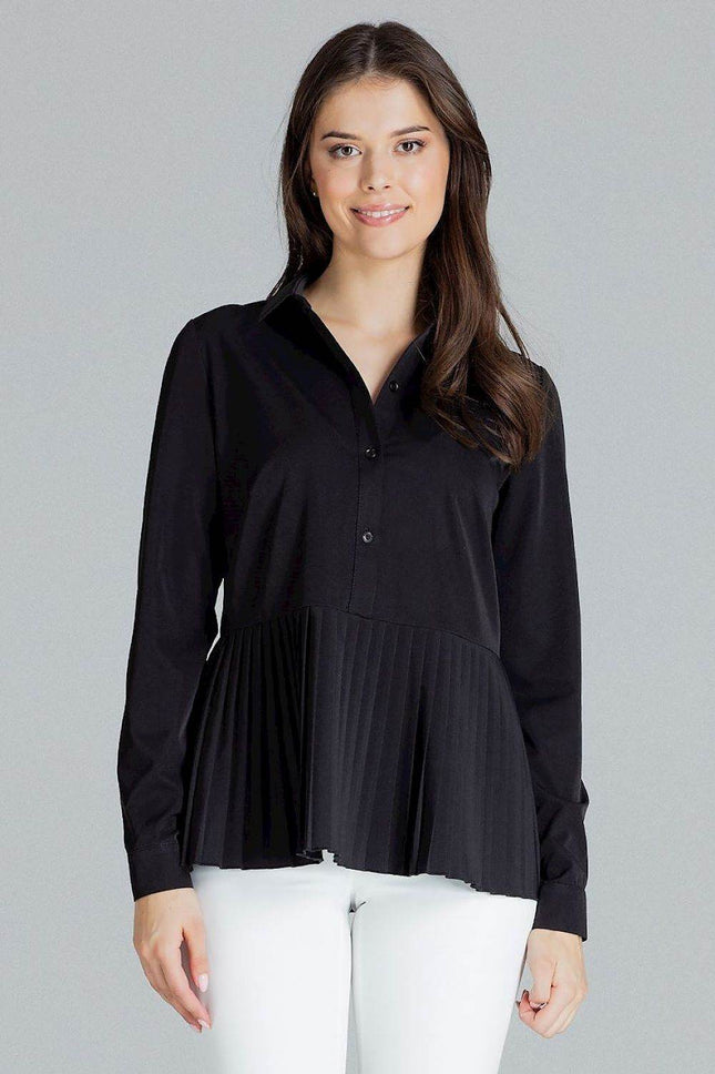 Elegant Black Shirt – Cuffed Sleeves & Half Zip with Buttons - MimiStylez