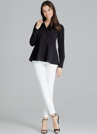 Elegant Black Shirt – Cuffed Sleeves & Half Zip with Buttons - MimiStylez