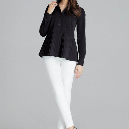 Elegant Black Shirt – Cuffed Sleeves & Half Zip with Buttons - MimiStylez