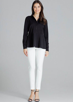 Elegant Black Shirt – Cuffed Sleeves & Half Zip with Buttons - MimiStylez